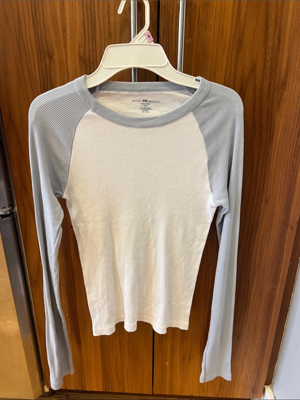 Brandy Melville White Body Light Gray Raglan Long Sleeve Tee - never worn!